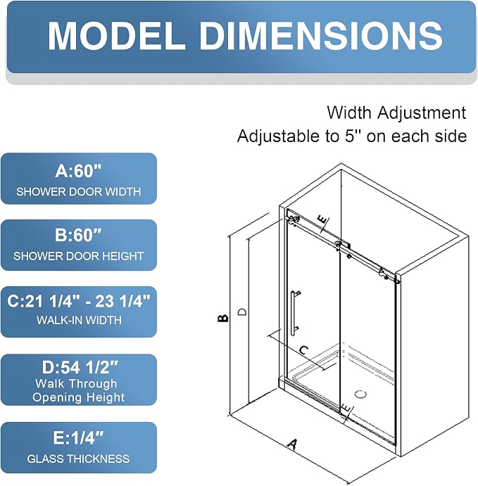 KPUY Tub Shower Door, 55-60" W x 60" H Frameless Sliding Bathtub Door, 1/4" - Image 4