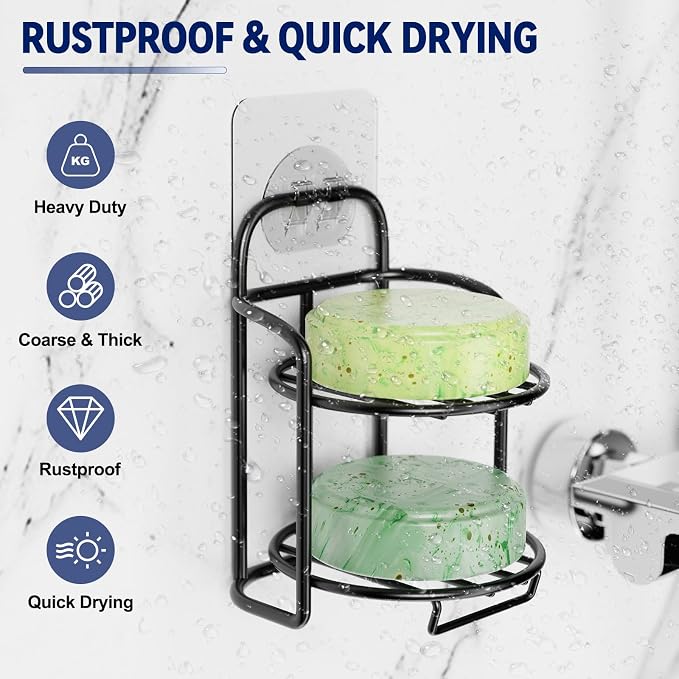 2-Tier Shower Soap Shampoo Bar Holder, Self Adhesive & Freestanding Draining - Image 3