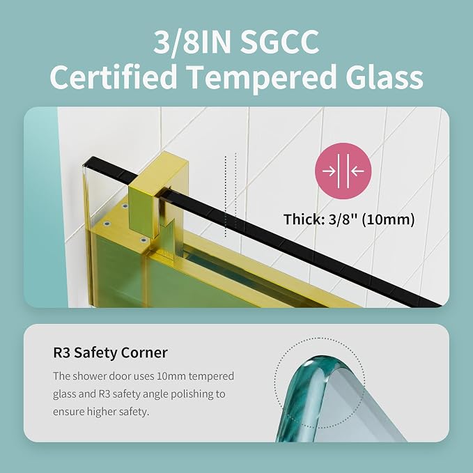 56-60" W x 76" H Frameless Soft-Close Sliding Shower Door, 3/8" SGCC Tempered - Image 4