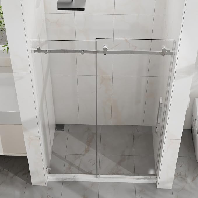 Frameless Shower Door 48" W x 72" H, 1/4" Clear Tempered Glass, Sliding Design - Image 2