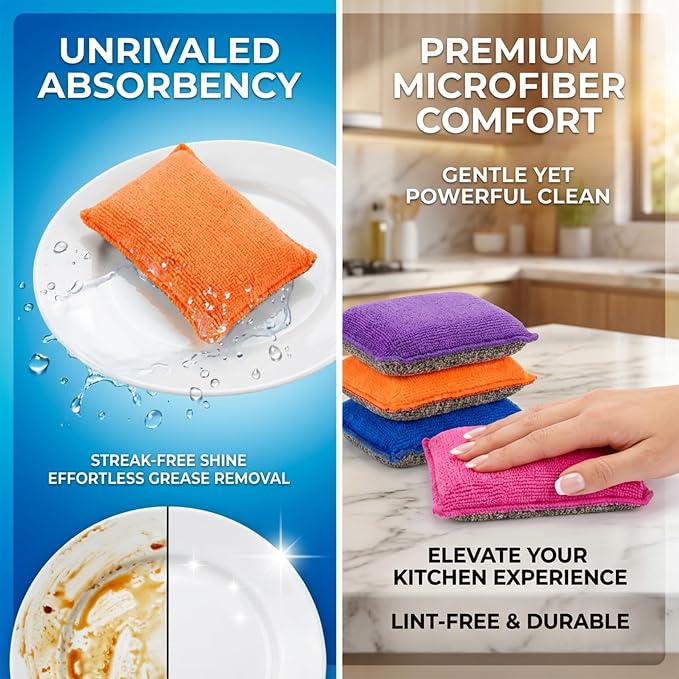 MAQIHAN 8 Pack Microfiber Sponge Kitchen - Image 2