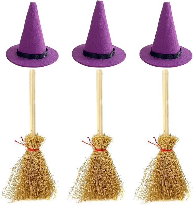 Mini Witch Hats and Mini Broom for Halloween Decorations Wizard Accessory for by Zhzrche