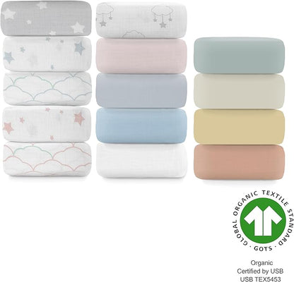 Newton Baby Fitted Mini Crib Sheets (2-Pack) | Organic Muslin Cotton, Breathable & Soft Baby Sheets, Washable Baby Mattress Sheets, Fits Mini Crib Mattresses 24" x 38", Sunrise Pink