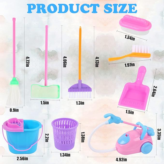 9 Pcs Miniature Dollhouse Cleaning Supplies Mini Bucket Mop Dust Pan Brush - Image 2