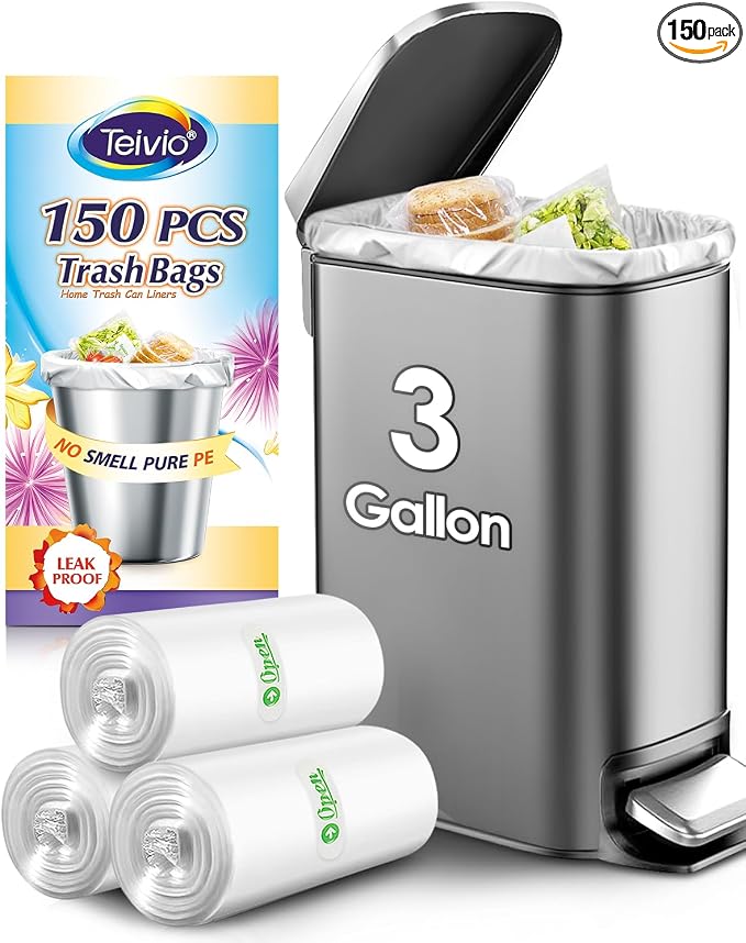 Teivio 3 Gallon 150 Counts Strong Trash Bags Garbage Bags, Bathroom Trash Can by Teivio