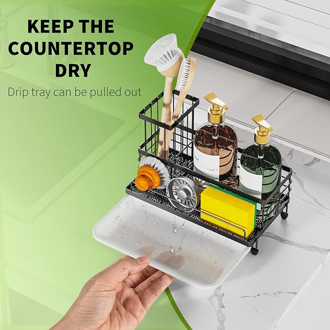 Cisily Large Capacity Kitchen Sink Caddy Organizer, Rustproof Non-Slip Sponge - Image 4