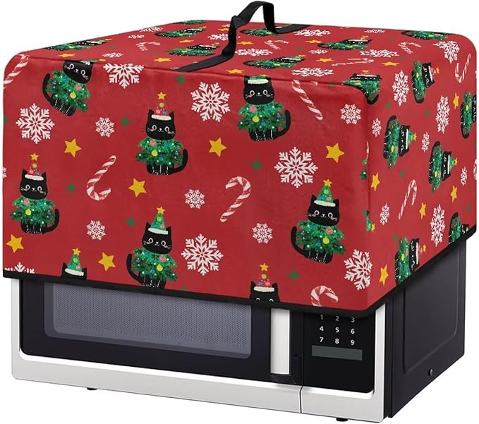 Microwave Ovens Dust Cover, Christmas Cat Polyester Waterproof Countertop Microwave Dust Cover Dustproof Tear-Resistant for Most Standard Sizes Easy to Clean