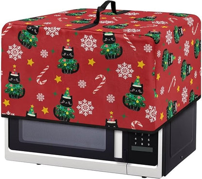 Microwave Ovens Dust Cover, Christmas Cat Polyester Waterproof Countertop Microwave Dust Cover Dustproof Tear-Resistant for Most Standard Sizes Easy to Clean