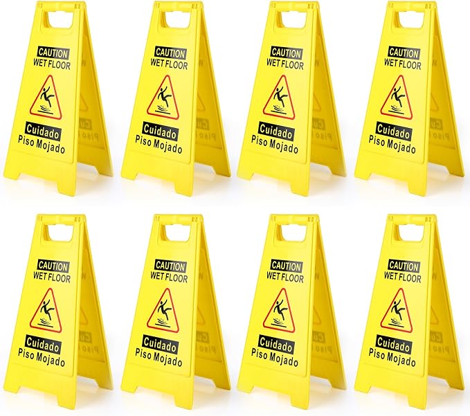 8-Pack Caution Wet Floor Sign, 17.5" Height, Bright Yellow Double-Sided Folding by Unknown