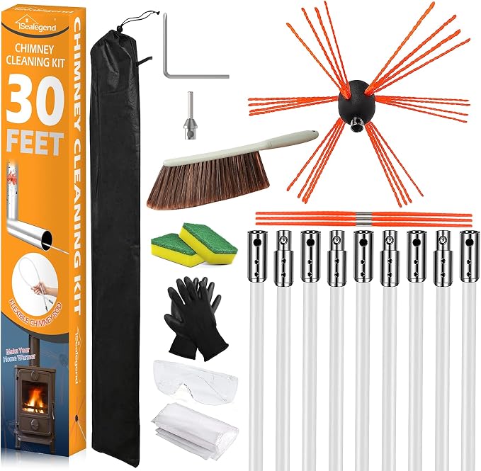 Sealegend 30 Feet Chimney Sweep Kit Chimney Brush, Chimney Cleaning Kit and by Sealegend