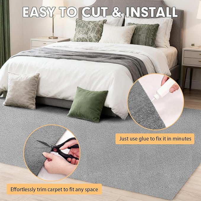 Marine Carpet,6 FT x 10 FT Smoke Gray Indoor Outdoor Carpet 0.2" Thick Boat Carpet with Water-Proof TPE Backing, Non-Slide Outdoor Marine Carpet Roll for Home, Patio, Porch, Deck