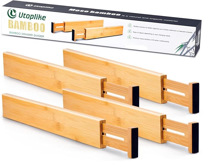 Utoplike 4 pcs Bamboo Kitchen Drawer Dividers Large, Adjustable Drawer - Image 4