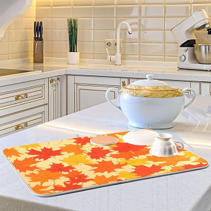 Autumn Maple Leaves Thanksgiving Dish Drying Mat - Image 2