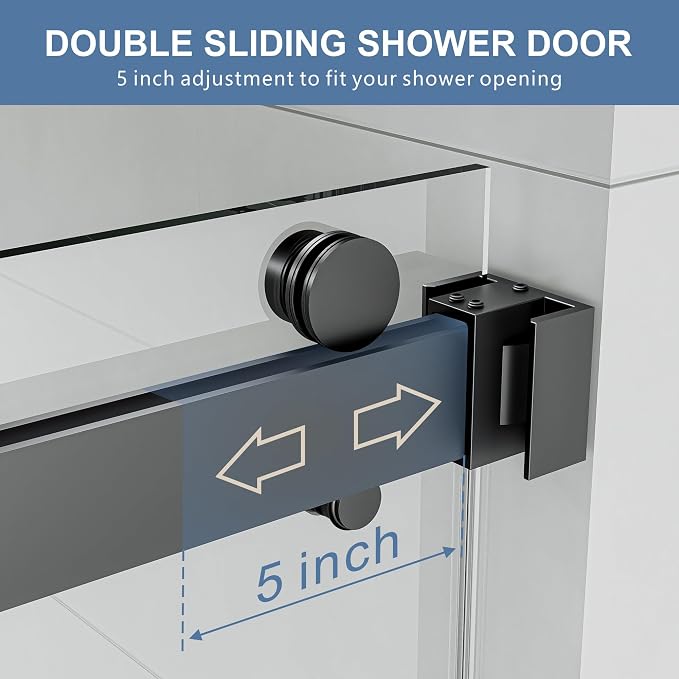 56-60" W x 72" H Frameless Shower Door, Double Sliding Glass Shower Door - Image 4