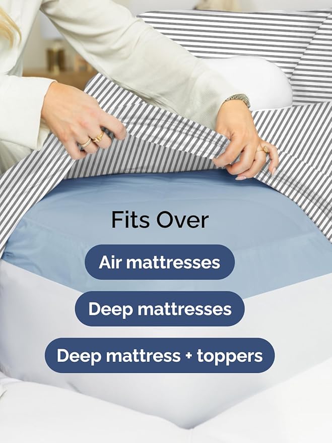 Extra Deep King Fitted Sheet - Hotel Luxury Single Fitted Sheet Only - Easily Fits 18 inch to 24 inch Mattress - Ultra Soft, Wrinkle Free with Extra Deep Pockets - Breathable & Comfy - Grey Stripes