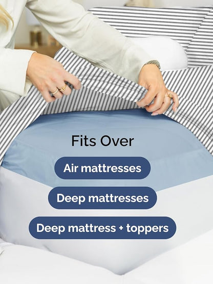 Extra Deep King Fitted Sheet - Hotel Luxury Single Fitted Sheet Only - Easily Fits 18 inch to 24 inch Mattress - Ultra Soft, Wrinkle Free with Extra Deep Pockets - Breathable & Comfy - Grey Stripes