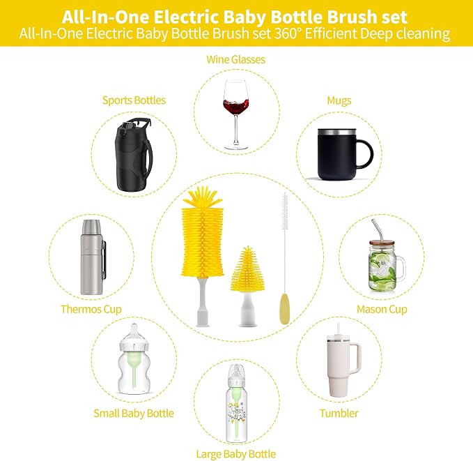 Electric Bottle Brush Cleaner New Upgrade, Portable Electric Baby Bottle Brush - Image 5