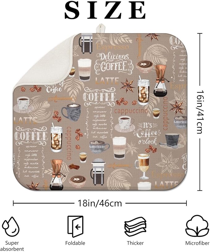 Coffee Dish Drying Mat for Kitchen Counter, Washable Absorbent Kitchen - Image 2