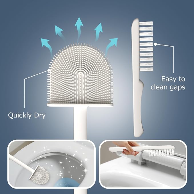 2 Pack Silicone Toilet Brushes & Holders– Includes 2 Crevice Brushes - Image 6