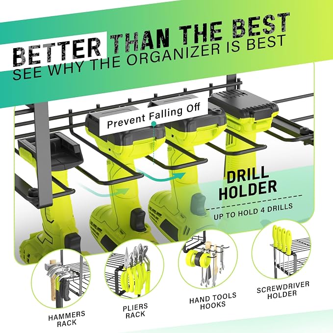 Power Tool Organizer, 4 Drill Holder Wall Mount, Garage Tool Organizer and - Image 2