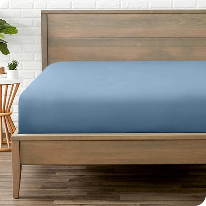 Bare Home Fitted Bottom Sheet Queen Size - Premium 1800 Microfiber - Ultra-Soft Hotel Luxury - Deep Pocket - Durable and Long Lasting - Fitted Sheet (Queen, Coronet Blue)