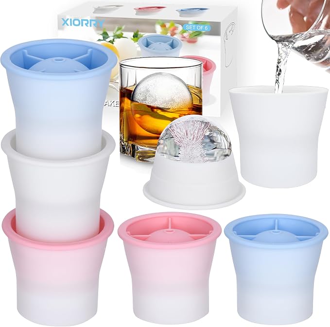 Round Ice Cube Molds 6 Pieces, Silicone Sphere Ice Mold Maker, Stackable Easy by XIORRY