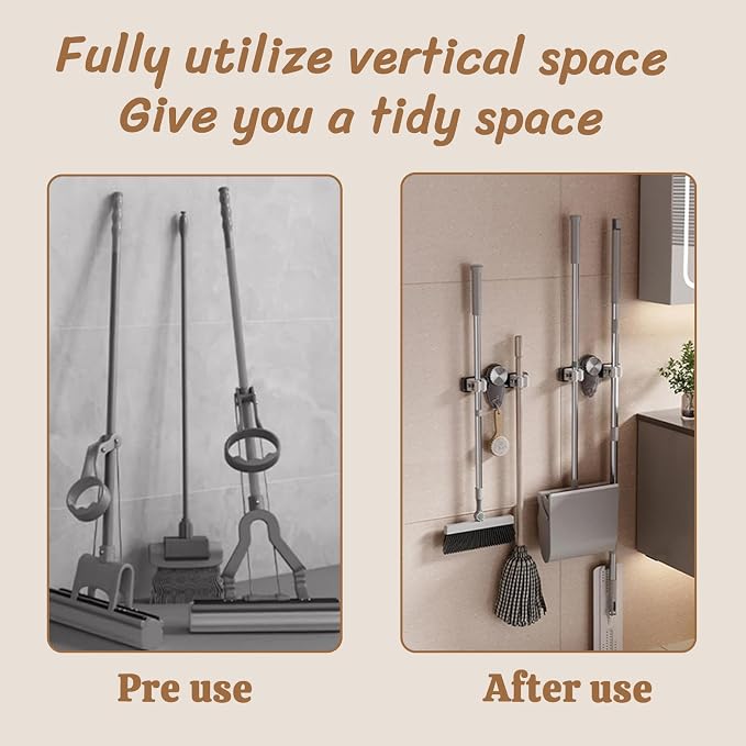 3 Pcs Wall Mounted Broom and Mop Holder Powerful Suction Cups Heavy Duty Garden - Image 6