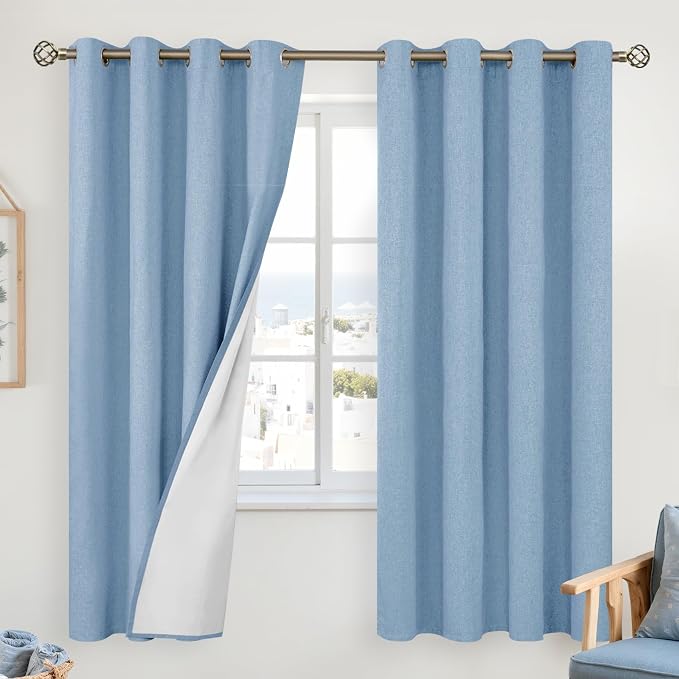 YoungsTex 68 Inch Length Linen 100% Blackout Curtains by YoungsTex