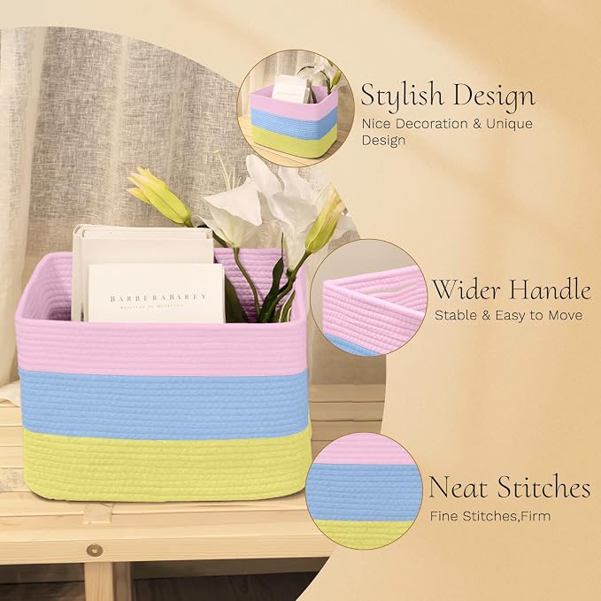 Hopegiver Woven Storage Baskets 15x11x10 Inch, 3 Pack Collapsible Cube Storage - Image 6