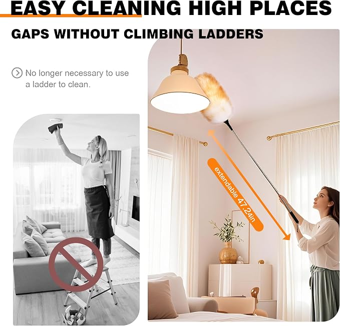 Feather Duster Lengthen Extendable Lambswool Feather Duster - Image 4