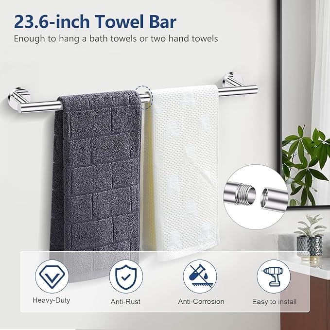 TQKAG 5 Piece Bathroom Towel Bar Holder Sets Polished Chrome Bathroom Hardware - Image 2