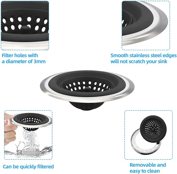 Mi hogar Sink Drain Strainer 2 Pack, 4.5” Wide Rim Silicone Kitchen Sink - Image 5