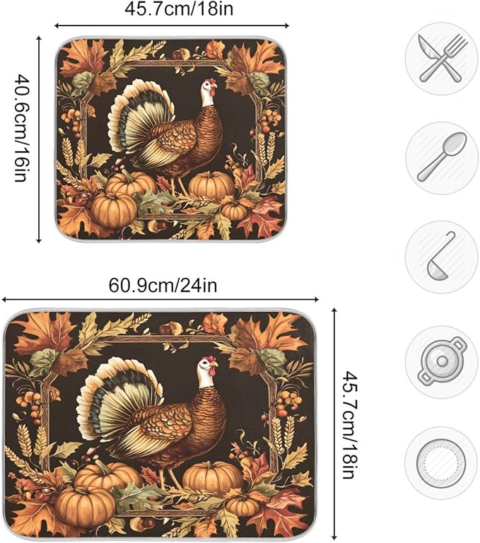 Thanksgiving Turkey Pumpkin Dish Drying Mat - Image 3