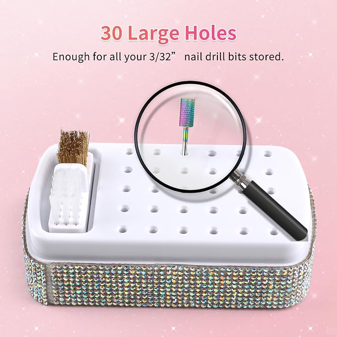 2 in 1 Nail Drill Bits Holder & Cleaning Brush Case, 30 Holes Dustproof Nail - Image 6