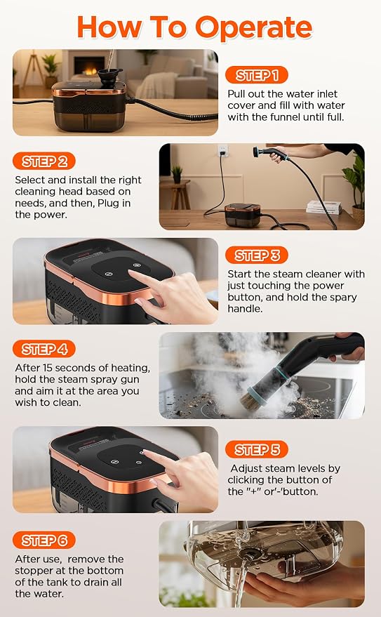 Steam Cleaner, 4 Bar High Pressure Steamer, 15s Fast Heat-Up, 6 Level - Image 7