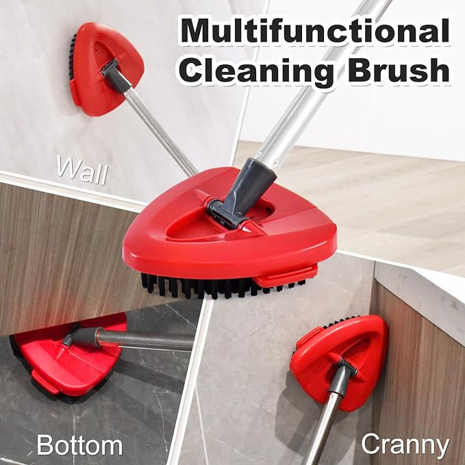 4 Part Stainless Steel Spin Mop Handles, Mop Base & Upgrade Scrub Brush Combo - Image 5