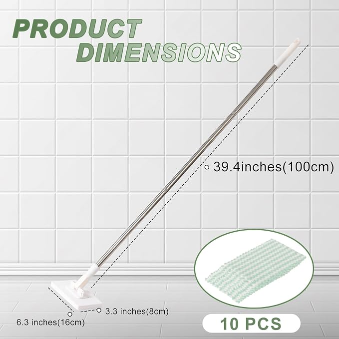 Disposable Dust Mop with 10 Reusable Cloths, Mini Foldable Mop, No-Touch Attach - Image 4