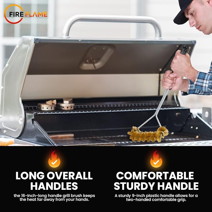 Fireflame BBQ Grill Brush – Non-Scratch Brass Bristles - Image 3