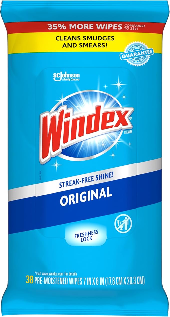 Windex Wipes Glass Cleaning, Pre-Moistened Glass and Surface Wipes to Clean by Windex