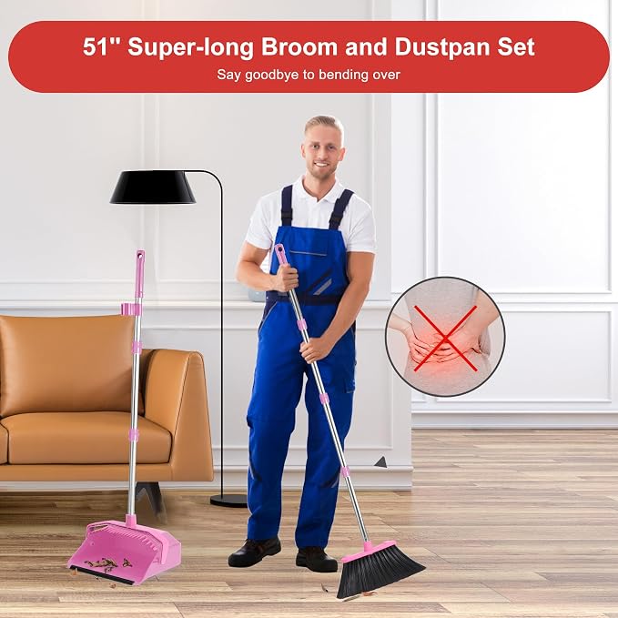Broom with Dustpan Combo Set, Brooms and Dust Pan with Handle, Brooms with - Image 2