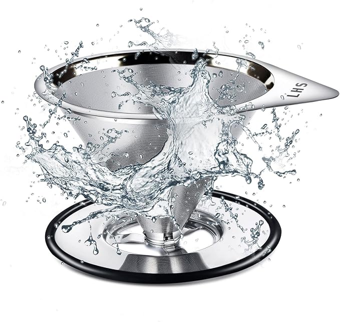 LHS Pour Over Coffee Dripper Stainless Steel Coffee Filter Metal Cone Filter - Image 6