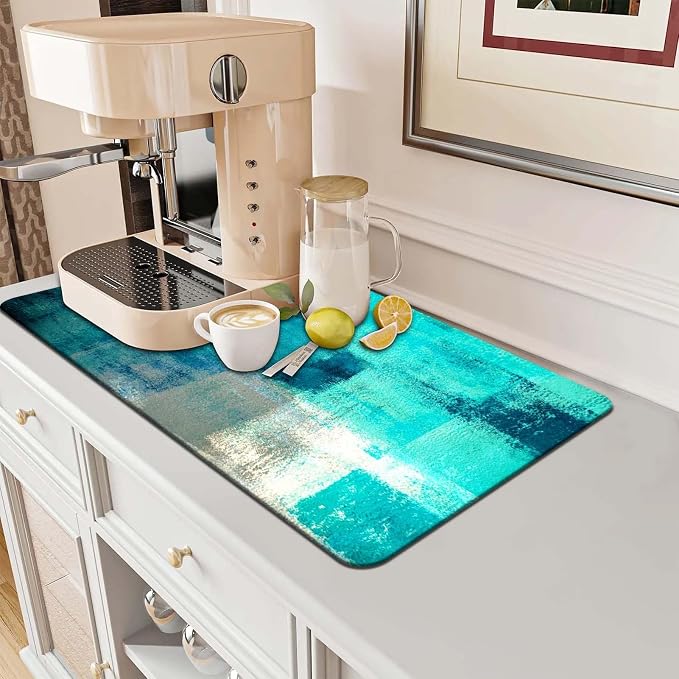 MCALK Turquoise Coffee Mat for Kitchen Counter, Teal Dish Drying Pad - Image 7