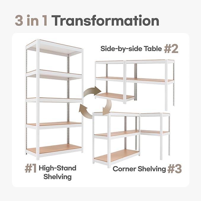 HOMEDANT House 5-Tier Laminated Metal Shelving Unit Adjustable Storage Utility - Image 8