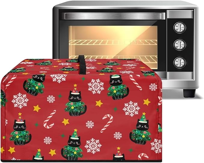 Microwave Ovens Dust Cover, Christmas Cat Polyester Waterproof Countertop Microwave Dust Cover Dustproof Tear-Resistant for Most Standard Sizes Easy to Clean