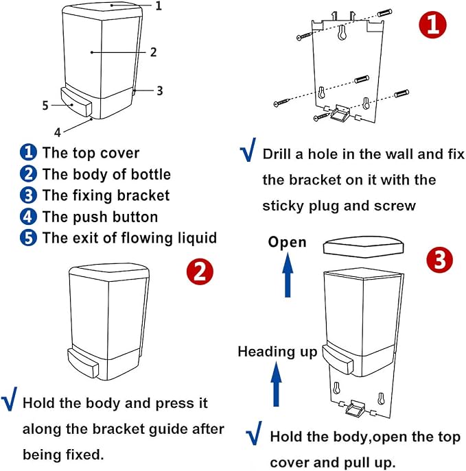 Manual Soap Dispenser 33.8oz / 1000ml Kitchen Bathroom Wall Mounted Commercial - Image 6