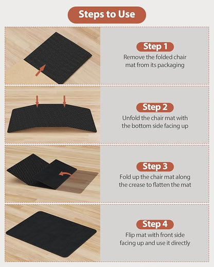 Blvornl Office Chair Mat for Hardwood Floor and Low Pile Carpet, 47" x 60" Corduroy Surface Desk Rolling Chair Mat for Hard Floors, Heavy Duty Carpeted Floor Protector Rug for Home Office, Black