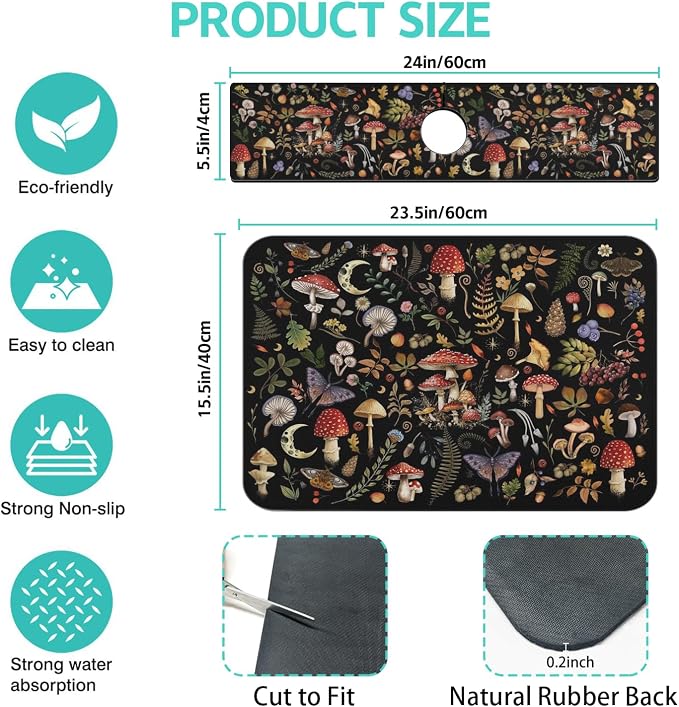 Dish Drying Mat for Kitchen Counter Matt, Super Absorbent Non-slip Rubber Backed - Image 2