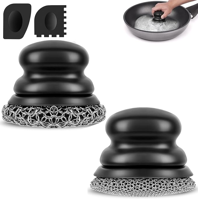 Onewly Cast Iron Scrubber and and Scraper, Chain Mail Scrubber by Onewly