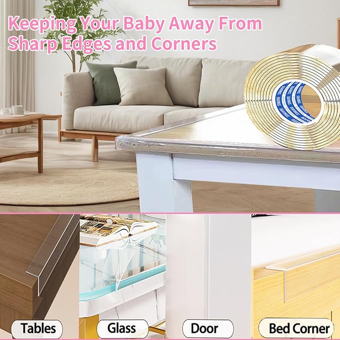 Clear Soft Corner Protectors for Furniture Strip, 0.8in x13FT, Sharp Edge & - Image 6