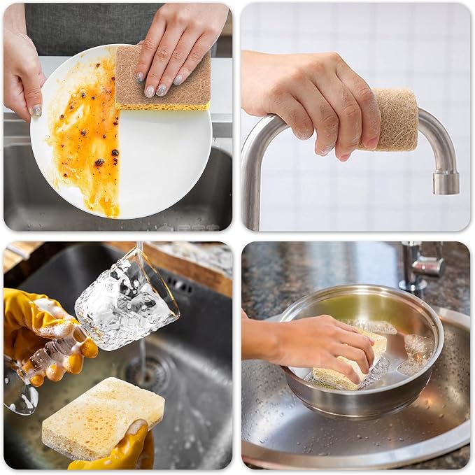 12 Pack Non-Scratch Scrub Sponge, Natural Kitchen Sponges - Image 6